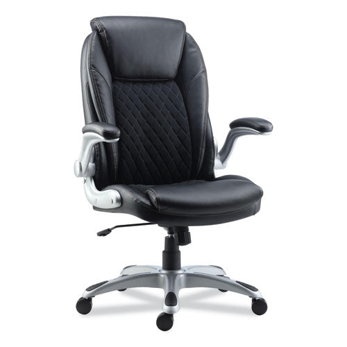 Image of Alera® Alera Leithen Bonded Leather Midback Chair, Supports Up to 275 lb, Black Seat/Back, Silver Base