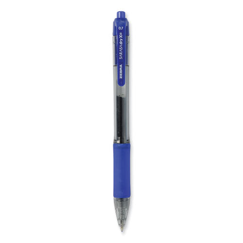 Image of Zebra® Sarasa Dry Gel X20 Gel Pen, Retractable, Medium 0.7 mm, Blue Ink, Clear/Blue Barrel, 12/Pack