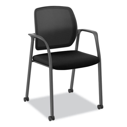 Image of HON® Nucleus Series Recharge Guest Chair, Supports Up to 300 lb, 17.62" Seat Height, Black Seat/Back, Black Base