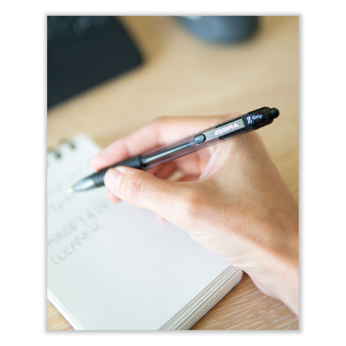 Image of Zebra® Z-Grip Ballpoint Pen, Retractable, Medium 0.7 mm, Black Ink, Clear/Black Barrel, 12/Pack