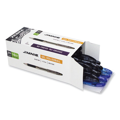 Image of Zebra® Jimnie Gel Pen Value Pack, Stick, Medium 0.7 mm, Black Ink, Clear/Black Barrel, 24/Box