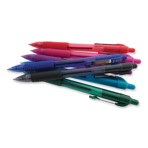 Image of Zebra® Z-Grip Ballpoint Pen, Retractable, Medium 1 mm, Blue Ink, Translucent Blue/Blue Barrel, 12/Pack