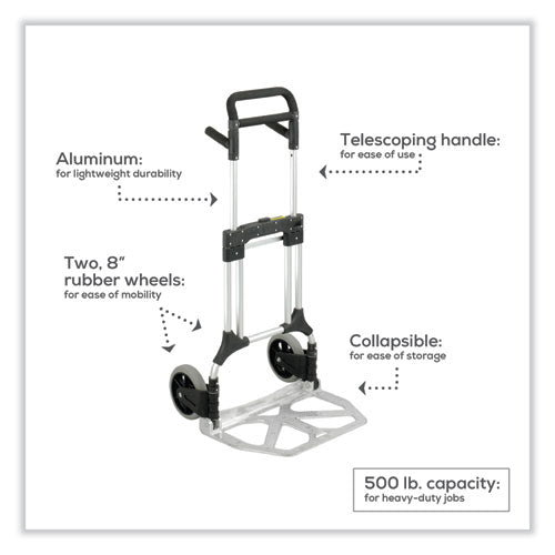 Image of Safco® Stow-Away Heavy-Duty Hand Truck, 500 Lb Capacity, 23 X 24 X 50, Aluminum