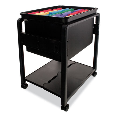 Image of Advantus Folding Mobile File Cart, Plastic, 1 Shelf, 1 Bin, 14.5" x 18.5" x 21.75", Black