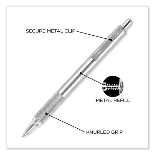 Image of Zebra® F-701 Ballpoint Pen, Retractable, Fine 0.7 Mm, Black Ink, Stainless Steel/black Barrel