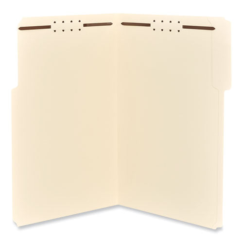 Image of Universal® Reinforced Top Tab Fastener Folders, 0.75" Expansion, 2 Fasteners, Legal Size, Manila Exterior, 50/Box