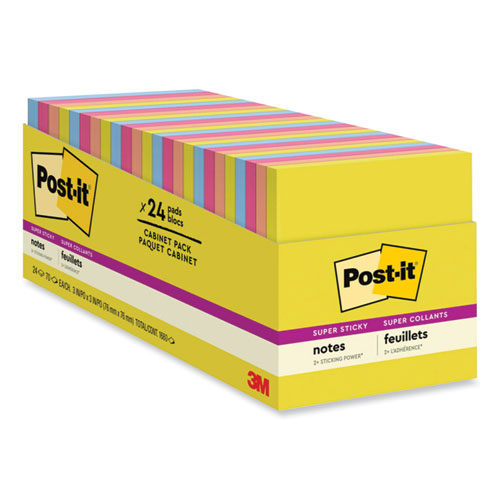 Image of Post-it® Notes Super Sticky Note Pads in Summer Joy Collection Colors, 3" x 3", Summer Joy Collection Colors, 70 Sheets/Pad, 24 Pads/Pack