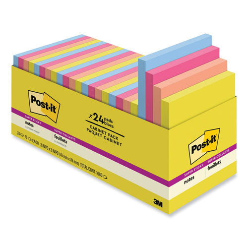 Image of Post-it® Notes Super Sticky Note Pads in Summer Joy Collection Colors, 3" x 3", Summer Joy Collection Colors, 70 Sheets/Pad, 24 Pads/Pack