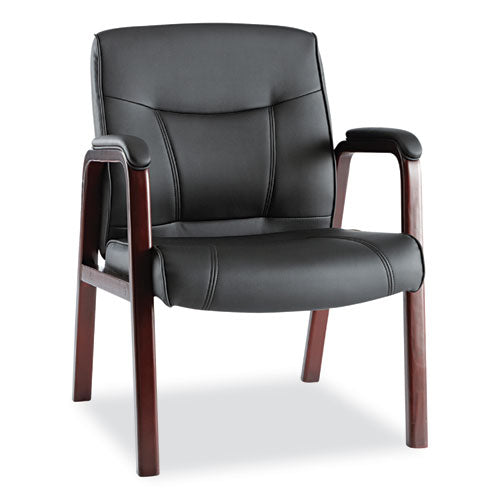 Image of Alera® Alera Madaris Series Bonded Leather Guest Chair with Wood Trim Legs, 25.39" x 25.98" x 35.62", Black Seat/Back, Mahogany Base