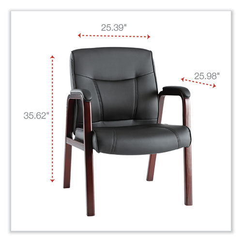 Image of Alera® Alera Madaris Series Bonded Leather Guest Chair with Wood Trim Legs, 25.39" x 25.98" x 35.62", Black Seat/Back, Mahogany Base