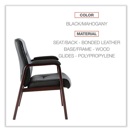 Image of Alera® Alera Madaris Series Bonded Leather Guest Chair with Wood Trim Legs, 25.39" x 25.98" x 35.62", Black Seat/Back, Mahogany Base