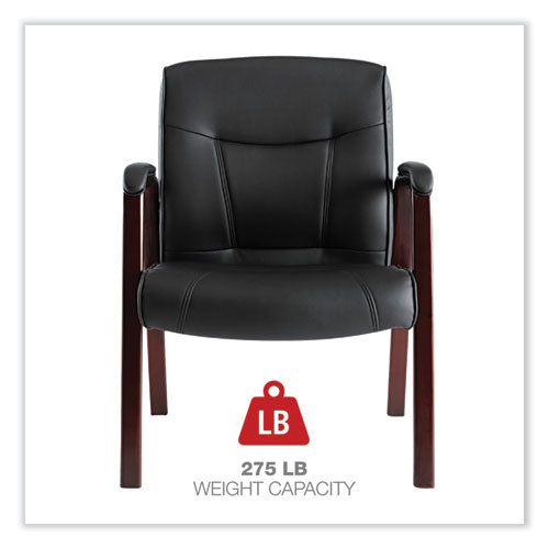 Image of Alera® Alera Madaris Series Bonded Leather Guest Chair with Wood Trim Legs, 25.39" x 25.98" x 35.62", Black Seat/Back, Mahogany Base