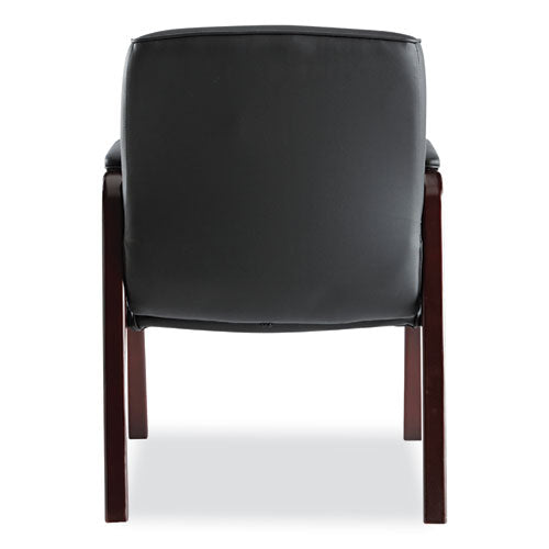 Image of Alera® Alera Madaris Series Bonded Leather Guest Chair with Wood Trim Legs, 25.39" x 25.98" x 35.62", Black Seat/Back, Mahogany Base