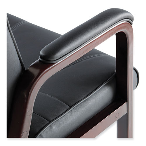 Image of Alera® Alera Madaris Series Bonded Leather Guest Chair with Wood Trim Legs, 25.39" x 25.98" x 35.62", Black Seat/Back, Mahogany Base