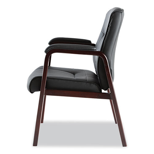 Image of Alera® Alera Madaris Series Bonded Leather Guest Chair with Wood Trim Legs, 25.39" x 25.98" x 35.62", Black Seat/Back, Mahogany Base