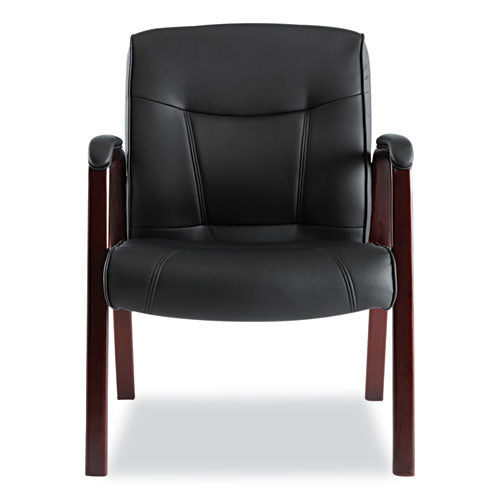 Image of Alera® Alera Madaris Series Bonded Leather Guest Chair with Wood Trim Legs, 25.39" x 25.98" x 35.62", Black Seat/Back, Mahogany Base