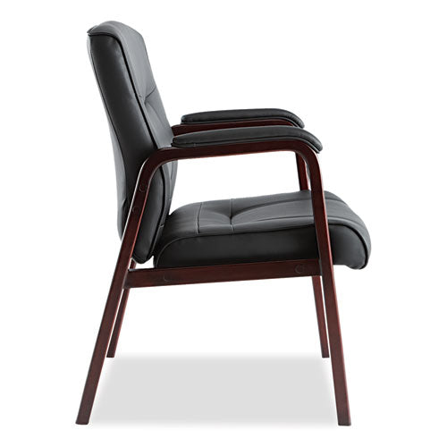 Image of Alera® Alera Madaris Series Bonded Leather Guest Chair with Wood Trim Legs, 25.39" x 25.98" x 35.62", Black Seat/Back, Mahogany Base