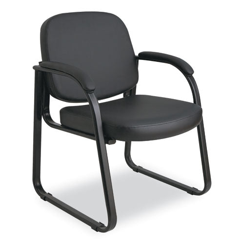 Image of Alera® Alera Genaro Series Faux Leather Half-Back Sled Base Guest Chair, 25" x 24.80" x 33.66", Black Seat, Black Back, Black Base
