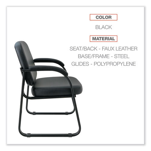 Image of Alera® Alera Genaro Series Faux Leather Half-Back Sled Base Guest Chair, 25" x 24.80" x 33.66", Black Seat, Black Back, Black Base