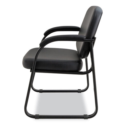 Image of Alera® Alera Genaro Series Faux Leather Half-Back Sled Base Guest Chair, 25" x 24.80" x 33.66", Black Seat, Black Back, Black Base