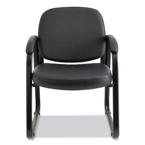 Image of Alera® Alera Genaro Series Faux Leather Half-Back Sled Base Guest Chair, 25" x 24.80" x 33.66", Black Seat, Black Back, Black Base