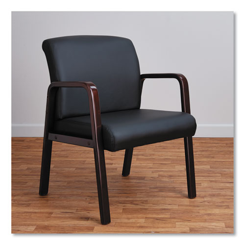Image of Alera® Alera Reception Lounge WL Series Guest Chair, 24.21" x 24.8" x 32.67", Black Seat, Black Back, Mahogany Base