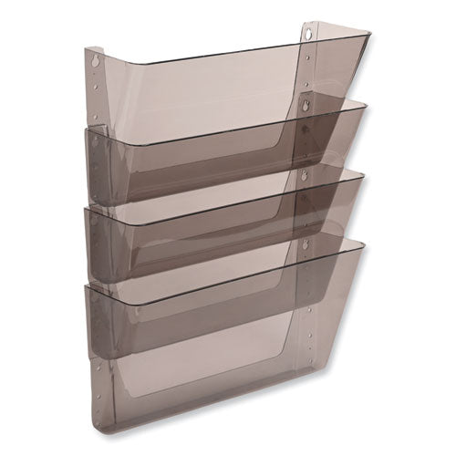 Image of deflecto® DocuPocket Stackable Four-Pocket Wall File, 4 Sections, Letter Size, 13" x 4", Smoke