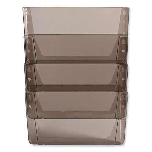 Image of deflecto® DocuPocket Stackable Four-Pocket Wall File, 4 Sections, Letter Size, 13" x 4", Smoke
