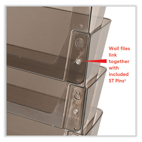 Image of deflecto® DocuPocket Stackable Four-Pocket Wall File, 4 Sections, Letter Size, 13" x 4", Smoke