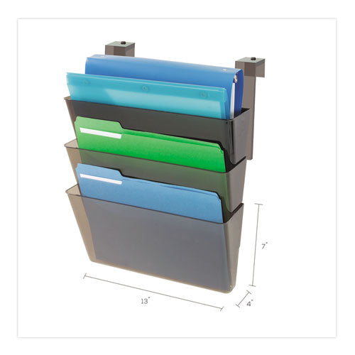 Image of deflecto® DocuPocket Three-Pocket File Partition Set, 3 Sections, Letter Size, 13" x 7" x 20", Smoke, 3/Set