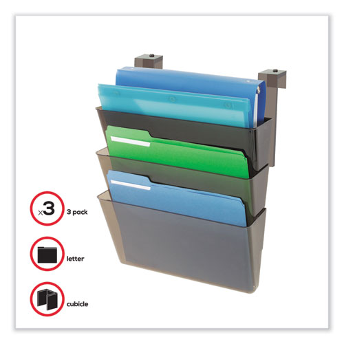 Image of deflecto® DocuPocket Three-Pocket File Partition Set, 3 Sections, Letter Size, 13" x 7" x 20", Smoke, 3/Set