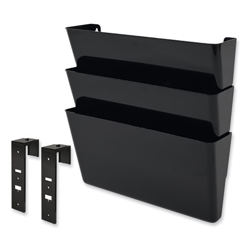Image of deflecto® DocuPocket Stackable Three-Pocket Partition Wall File, 3 Sections, Letter Size, 13" x 4", Black