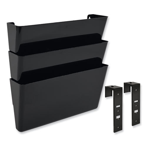 Image of deflecto® DocuPocket Stackable Three-Pocket Partition Wall File, 3 Sections, Letter Size, 13" x 4", Black