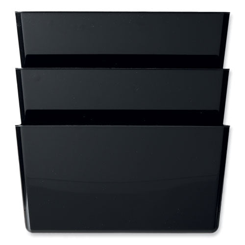 Image of deflecto® DocuPocket Stackable Three-Pocket Partition Wall File, 3 Sections, Letter Size, 13" x 4", Black