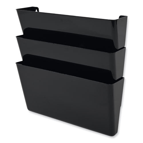 Image of deflecto® DocuPocket Stackable Three-Pocket Partition Wall File, 3 Sections, Letter Size, 13" x 4", Black