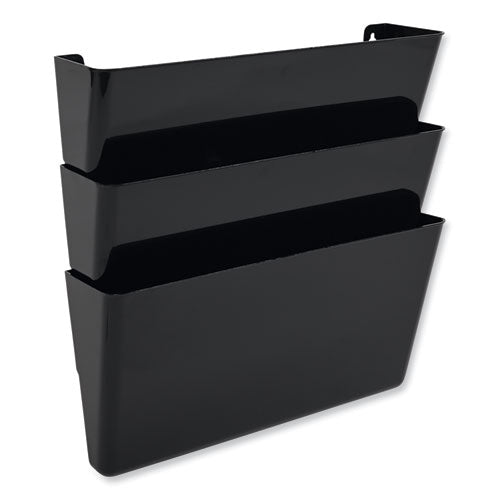 Image of deflecto® DocuPocket Stackable Three-Pocket Partition Wall File, 3 Sections, Letter Size, 13" x 4", Black