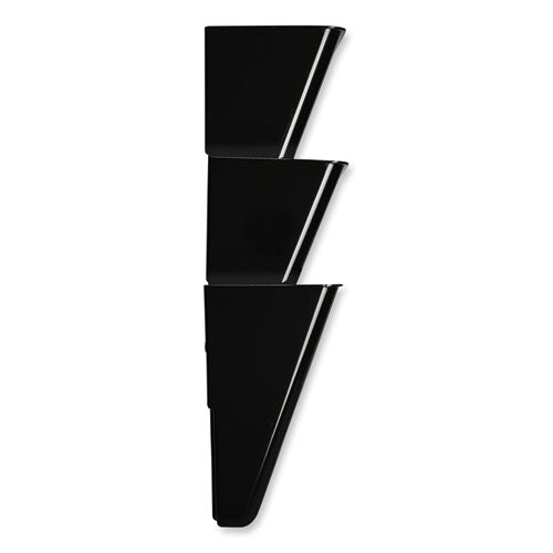 Image of deflecto® DocuPocket Stackable Three-Pocket Partition Wall File, 3 Sections, Letter Size, 13" x 4", Black
