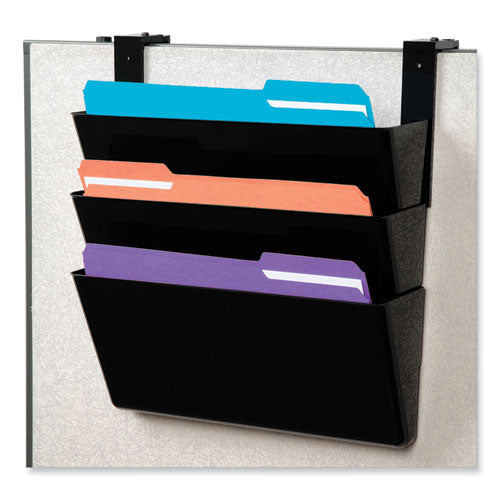 Image of deflecto® DocuPocket Stackable Three-Pocket Partition Wall File, 3 Sections, Letter Size, 13" x 4", Black