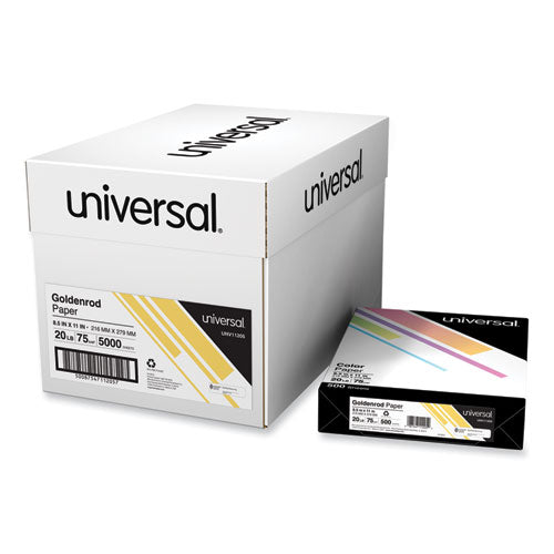 Image of Universal® Deluxe Colored Paper, 20 lb Bond Weight, 8.5 x 11, Goldenrod, 500 Sheets/Ream, 10 Reams/Carton