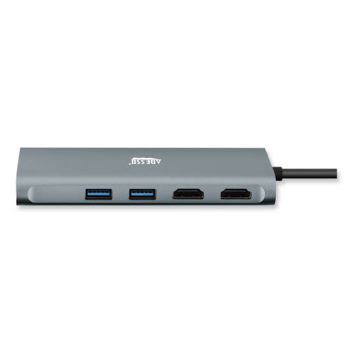 Image of Adesso 9-in-1 USB Type-C Docking Station, 2 HDMI/3 USB C/SD and TF Slot/RJ45, Gray/Black