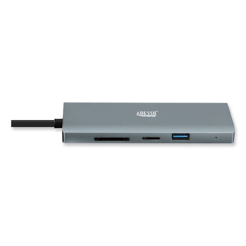 Image of Adesso 9-in-1 USB Type-C Docking Station, 2 HDMI/3 USB C/SD and TF Slot/RJ45, Gray/Black