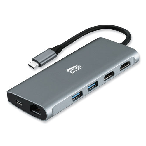 Image of Adesso 9-in-1 USB Type-C Docking Station, 2 HDMI/3 USB C/SD and TF Slot/RJ45, Gray/Black