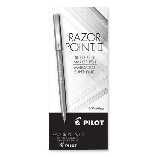 Image of Pilot® Razor Point Fine Line Porous Point Pen, Stick, Extra-Fine 0.3 Mm, Black Ink, Black Barrel, Dozen
