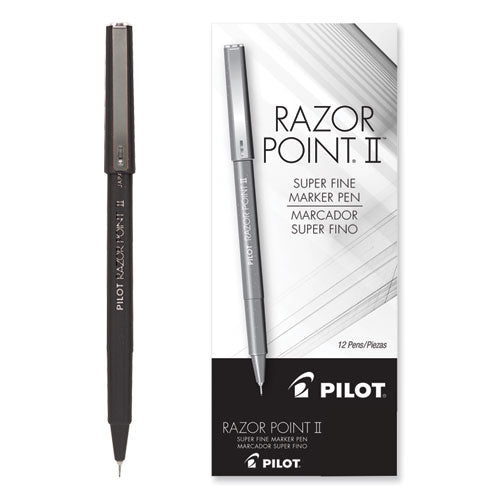 Image of Pilot® Razor Point Fine Line Porous Point Pen, Stick, Extra-Fine 0.3 Mm, Black Ink, Black Barrel, Dozen