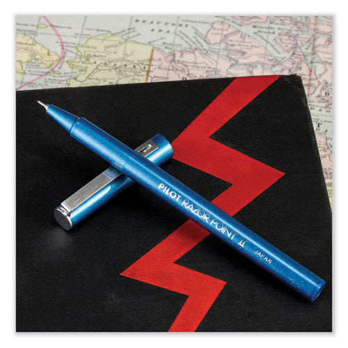 Image of Pilot® Razor Point II Super Fine Line Porous Point Pen, Stick, Super-Fine 0.2 mm, Blue Ink, Blue Barrel, Dozen
