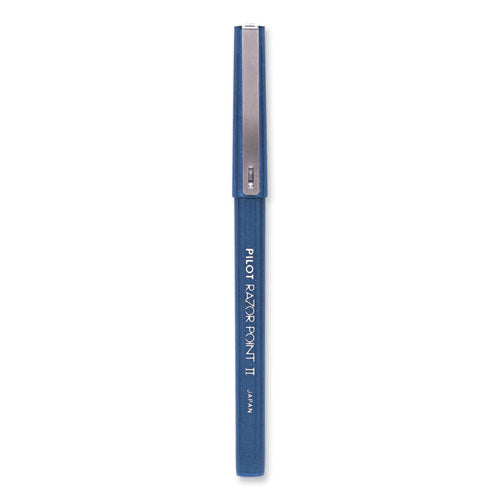 Image of Pilot® Razor Point II Super Fine Line Porous Point Pen, Stick, Super-Fine 0.2 mm, Blue Ink, Blue Barrel, Dozen