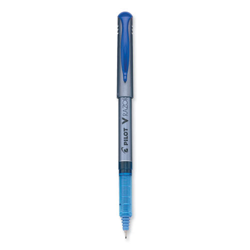 Image of Pilot® V Razor Point Liquid Ink Porous Point Pen, Stick, Extra-Fine 0.5 mm, Blue Ink, Gray/Translucent Blue Barrel, Dozen