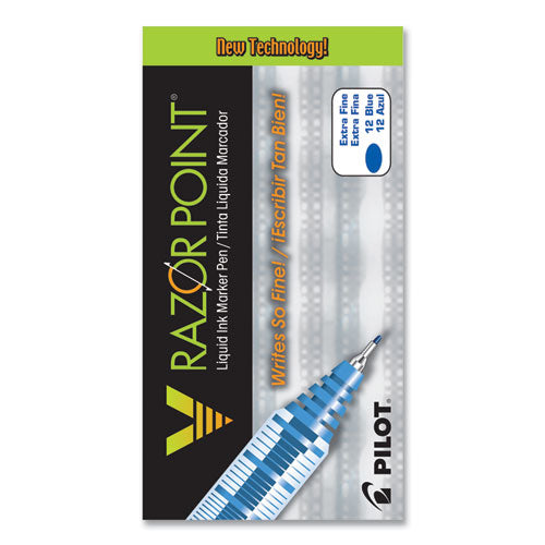 Image of Pilot® V Razor Point Liquid Ink Porous Point Pen, Stick, Extra-Fine 0.5 mm, Blue Ink, Gray/Translucent Blue Barrel, Dozen