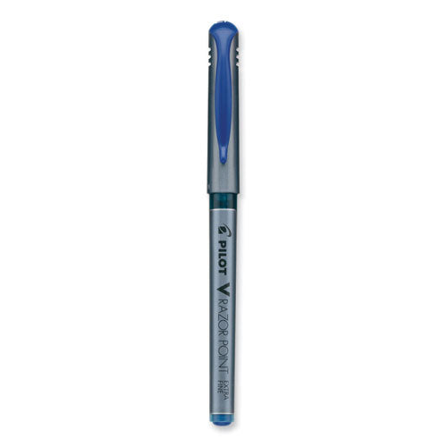 Image of Pilot® V Razor Point Liquid Ink Porous Point Pen, Stick, Extra-Fine 0.5 mm, Blue Ink, Gray/Translucent Blue Barrel, Dozen