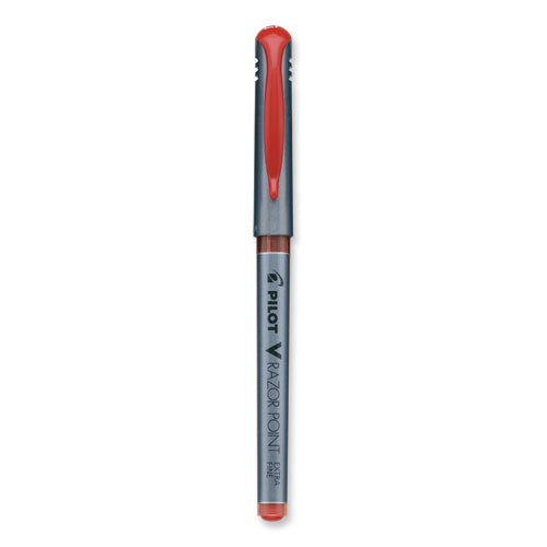 Image of Pilot® V Razor Point Liquid Ink Porous Point Pen, Stick, Extra-Fine 0.5 mm, Red Ink, Gray/Translucent Red Barrel, Dozen